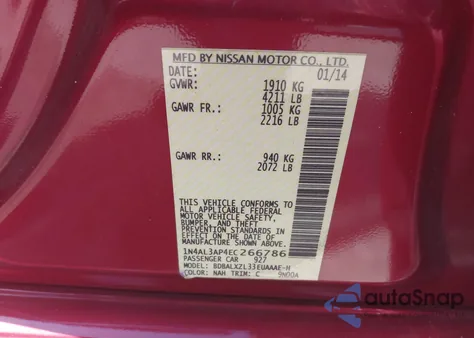 2014 Nissan Altima 2.5 Sl from USA, damaged, VIN 1N4AL3AP4EC266786